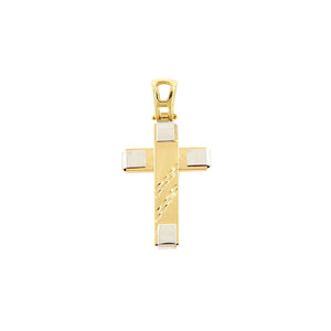 Ciondolo Medaglia Unisex Croce in Oro Giallo e Bianco Lucido
