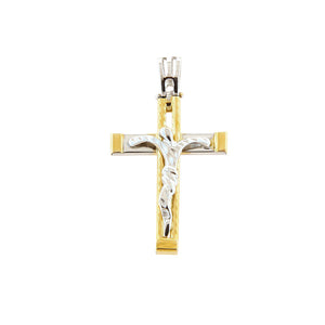 Ciondolo Unisex Crocefisso con Cristo Lucido in Oro Giallo e Bianco