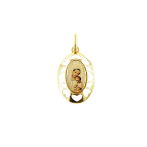 Ciondolo Medaglia Unisex Immagine Sacra Madonna con Bambino Oro Giallo