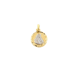 Ciondolo Medaglia Unisex Immagine Sacra Madonna con Bambino in Oro Giallo e Bianco