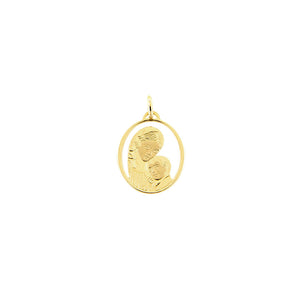 Ciondolo Medaglia Unisex Madonna con Bambino in Oro Giallo