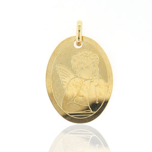Ciondolo Medaglia Unisex Ovale Angelo in Oro Giallo