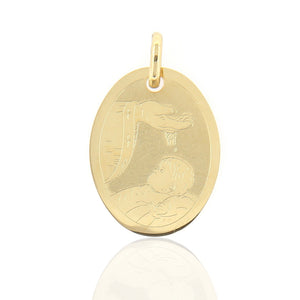 Ciondolo Medaglia Unisex Ovale Battesimo in Oro Giallo