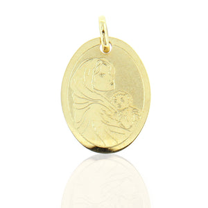Ciondolo Medaglia Unisex Ovale Madonna con Bambino in Oro Giallo