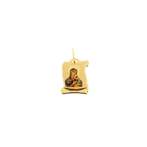 Ciondolo Medaglia Unisex Pergamena Immagine Sacra Madonna con Bambino in Oro Giallo