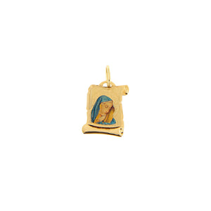 Ciondolo Medaglia Unisex Pergamena Immagine Sacra Madonna in Oro Giallo