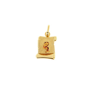 Ciondolo Medaglia Unisex Pergamena Madonna con Bambino in Oro Giallo