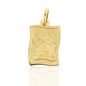 Ciondolo Medaglia Unisex Pergamena con Angelo in Oro Giallo