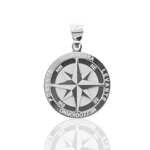 Ciondolo Medaglia Unisex Rosa dei Venti in Oro Bianco