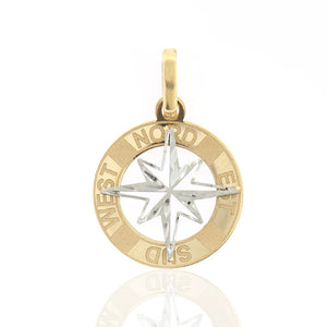 Ciondolo Medaglia Unisex Rosa dei Venti in Oro Giallo e Bianco