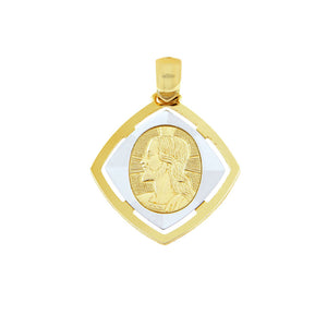 Ciondolo Medaglia Unisex Immagine Sacra Cristo in Oro Giallo e Bianco