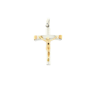 Ciondolo Religioso Unisex Crocefisso in Oro Giallo e Bianco Lucido