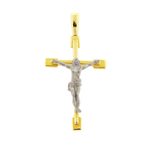 Ciondolo Religioso Uomo Croce in Oro Giallo con Cristo in Oro Bianco Satinato