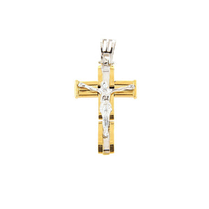 Ciondolo Unisex Crocefisso con Cristo Lucido in Oro Giallo e Bianco