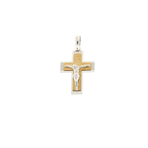 Ciondolo Unisex Crocefisso con Cristo Lucido in Oro Giallo e Bianco