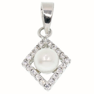 Ciondolo con Perla in Oro Bianco e Zirconi