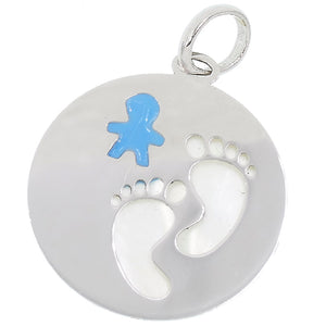 Ciondolo in Oro Bianco e Madreperla Bambino con Piedini Smaltato
