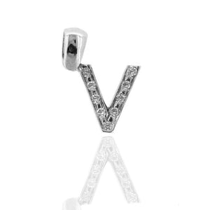 Ciondolo Lettera V in Oro Bianco e Zirconi - 5257V26X800