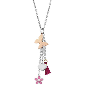 Collana Donna Acciaio con Pendenti Farfalla Rosa Adorable Nomination 