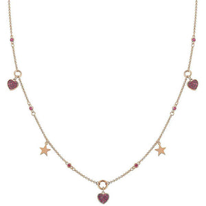 Collana Donna Argento Rose Nightdream Stelle e Cuore con Pietre Rosse Nomination