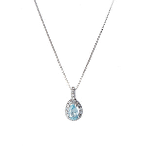 Collana Donna Oro Bianco con Zirconi e Topazio Azzurro