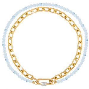 Collana Donna Palermo a Catena Piccola e Filo di Pietre di Giada Celeste Rebecca Gioielli