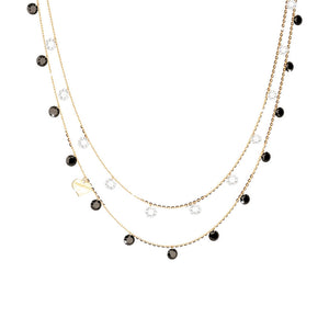 Collana Donna in Argento Gold Doppio Giro con Pietre Bianche e Nere Cuore Lucciole Rebecca Gioielli