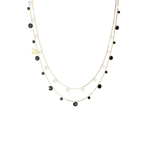 Collana Donna in Argento Gold Doppio Giro con Pietre Bianche e Nere Lucciole Rebecca Gioielli