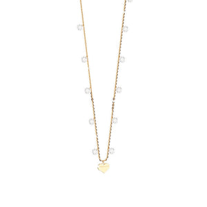 Collana Donna in Argento Gold con Pietre Bianche Cuore Lucciole Rebecca Gioielli