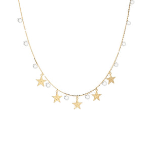 Collana Donna in Argento Gold con Pietre Bianche e Stelle Lucciole Rebecca Gioielli