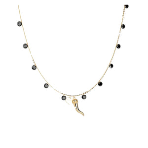 Collana Donna in Argento Gold con Pietre Nere Cornetto Lucciole Rebecca Gioielli