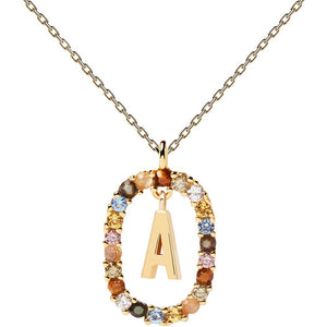Collana Donna in Argento Gold con Pietre New Letters Lettera A PDPaola