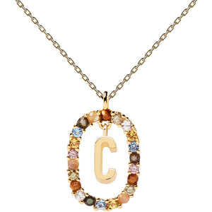 Collana Donna in Argento Gold con Pietre New Letters Lettera C PDPaola