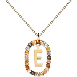 Collana Donna in Argento Gold con Pietre New Letters Lettera E PDPaola