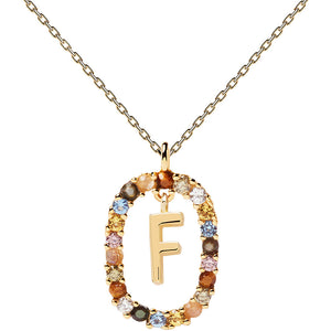 Collana Donna in Argento Gold con Pietre New Letters Lettera F PDPaola