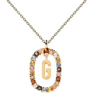 Collana Donna in Argento Gold con Pietre New Letters Lettera G PDPaola