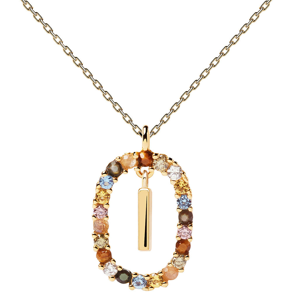 Collana Donna in Argento Gold con Pietre New Letters Lettera I PDPaola