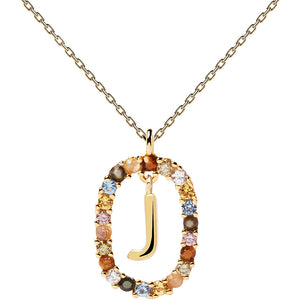 Collana Donna in Argento Gold con Pietre New Letters Lettera J PDPaola