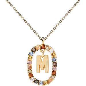 Collana Donna in Argento Gold con Pietre New Letters Lettera M PDPaola