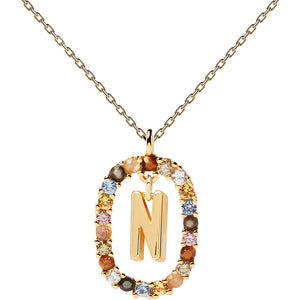 Collana Donna in Argento Gold con Pietre New Letters Lettera N PDPaola