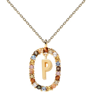 Collana Donna in Argento Gold con Pietre New Letters Lettera P PDPaola