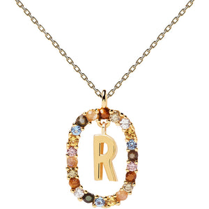 Collana Donna in Argento Gold con Pietre New Letters Lettera R PDPaola
