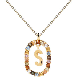 Collana Donna in Argento Gold con Pietre New Letters Lettera S PDPaola