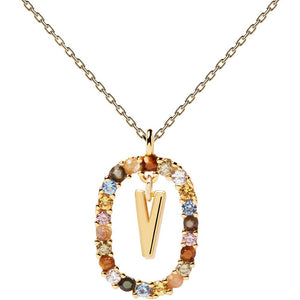 Collana Donna in Argento Gold con Pietre New Letters Lettera V PDPaola