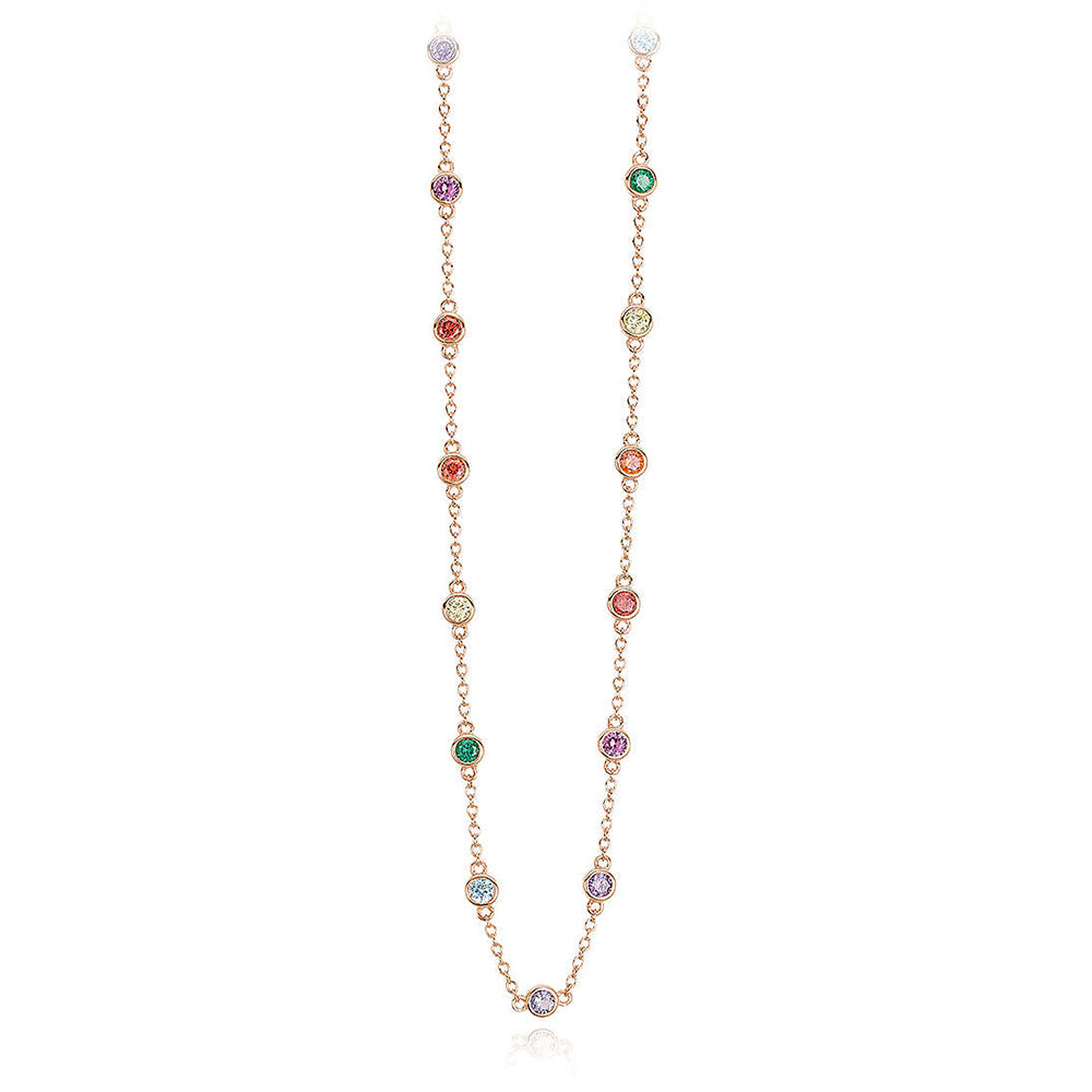Collana Donna in Argento Rose Punti Luce in Zirconi Multicolor Mabina Gioielli