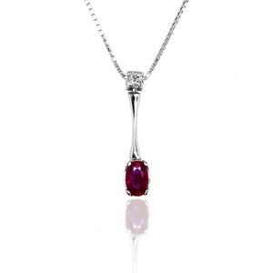 Collana Fiammifero Oro Bianco con Diamante e Rubino Naturale Ovale