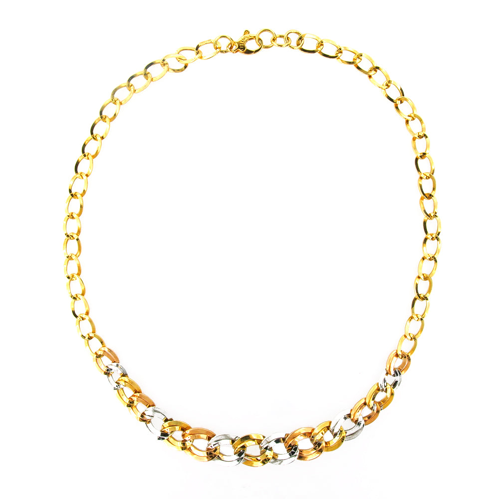 Collana Girocollo Donna in Oro 3 Colori con Maglia Gemella a Scalare