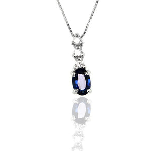 Collana Fiammifero Oro Bianco con Diamanti e Zaffiro Naturale - 848CIZN