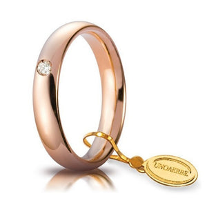 Fede Nuziale Comoda in Oro Rosa con Diamante 4 mm Unoaerre