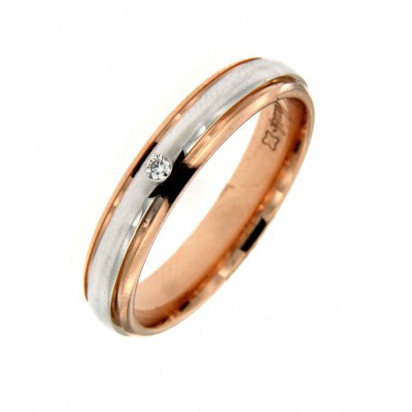 Fede Nuziale in Oro Bicolore Design 3,9mm con Diamante XE158/BR - Recarlo